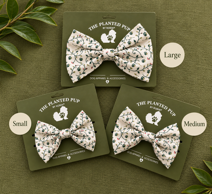 cream bow with botanical print in 3 sizes
