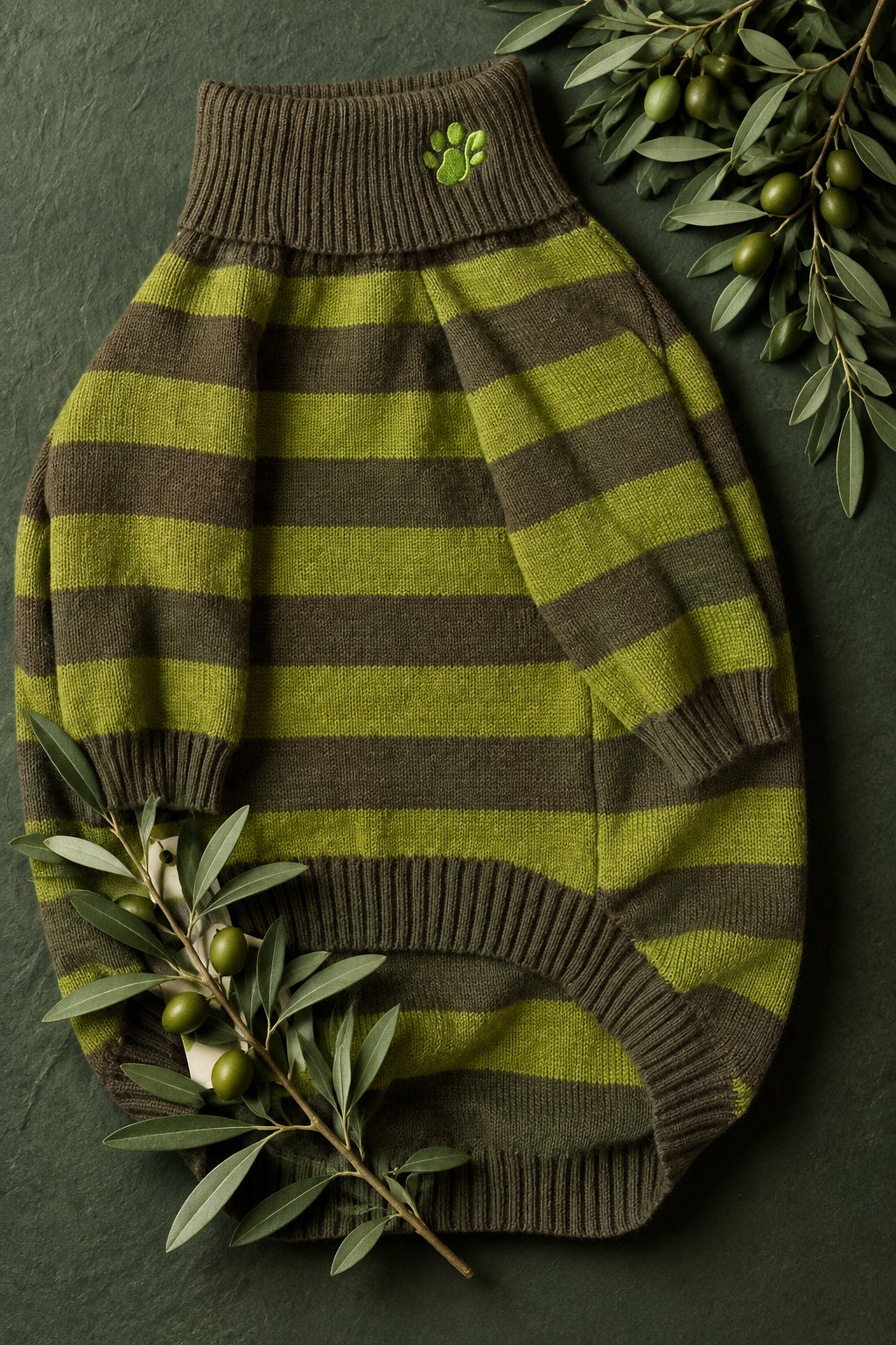 green on green toned striped sweater